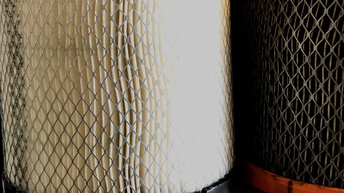 Close-up of pleated media with support mesh